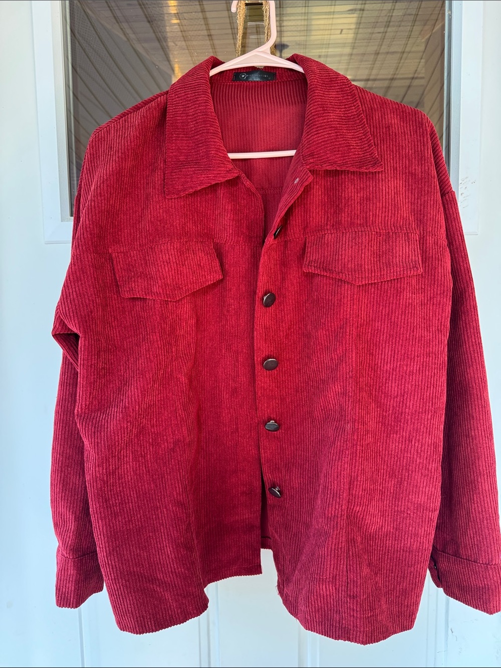 Women's Red Corduroy Button-Front Jacket